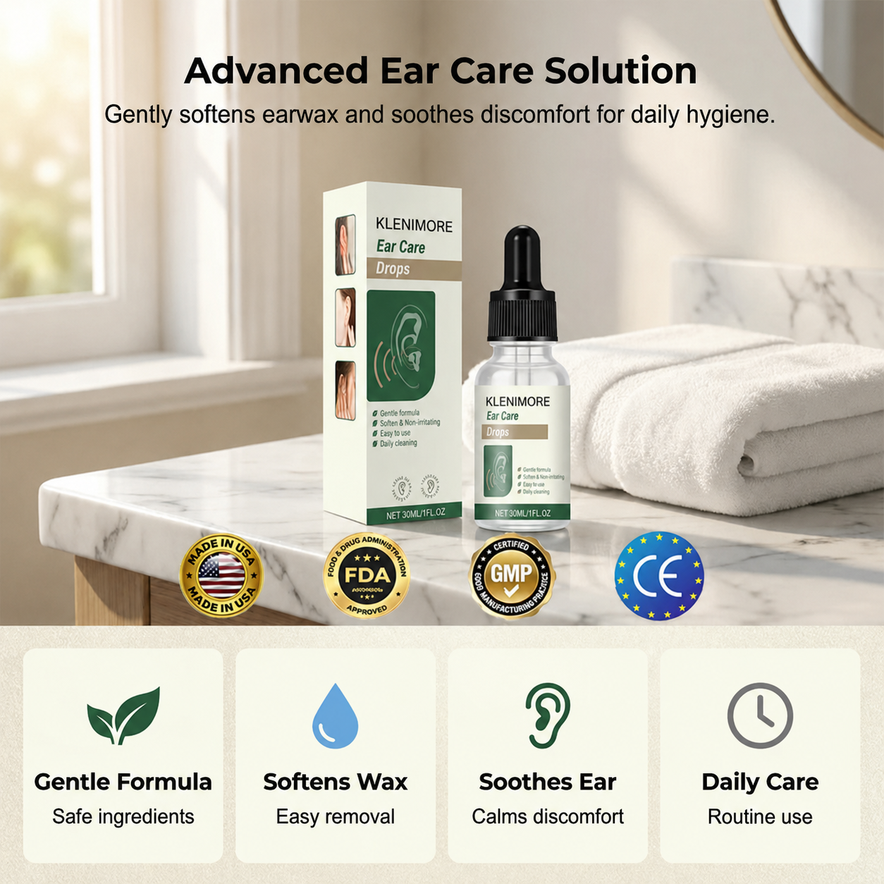 【👑Top Sellers of 2026】👂KLENIMORE Ear Care Drops- Tinnitus Relief – Gentle Cleansing & Soothing Relief for Healthy Ears -Plant-Based Formula|FDA-Registered