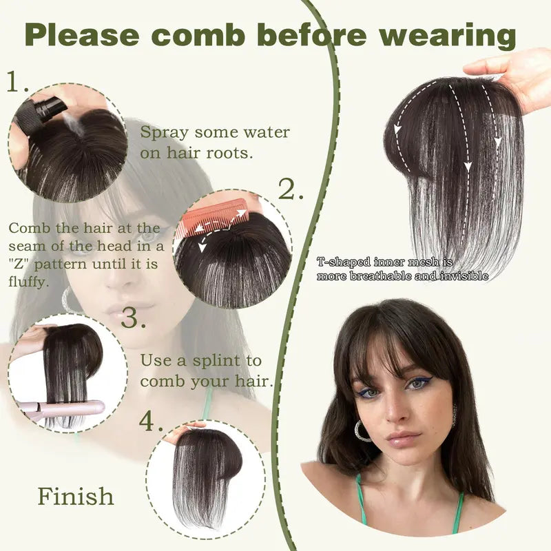 High quality Real hair🏆3D French Bangs Wig Piece 100% Real Human Hair Topper for Women Natural Brown Color Enhance Your Look