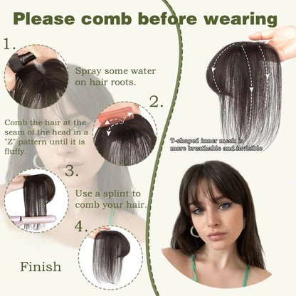 High quality Real hair🏆3D French Bangs Wig Piece 100% Real Human Hair Topper for Women Natural Brown Color Enhance Your Look