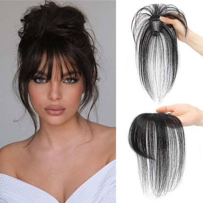 High quality Real hair🏆3D French Bangs Wig Piece 100% Real Human Hair Topper for Women Natural Brown Color Enhance Your Look