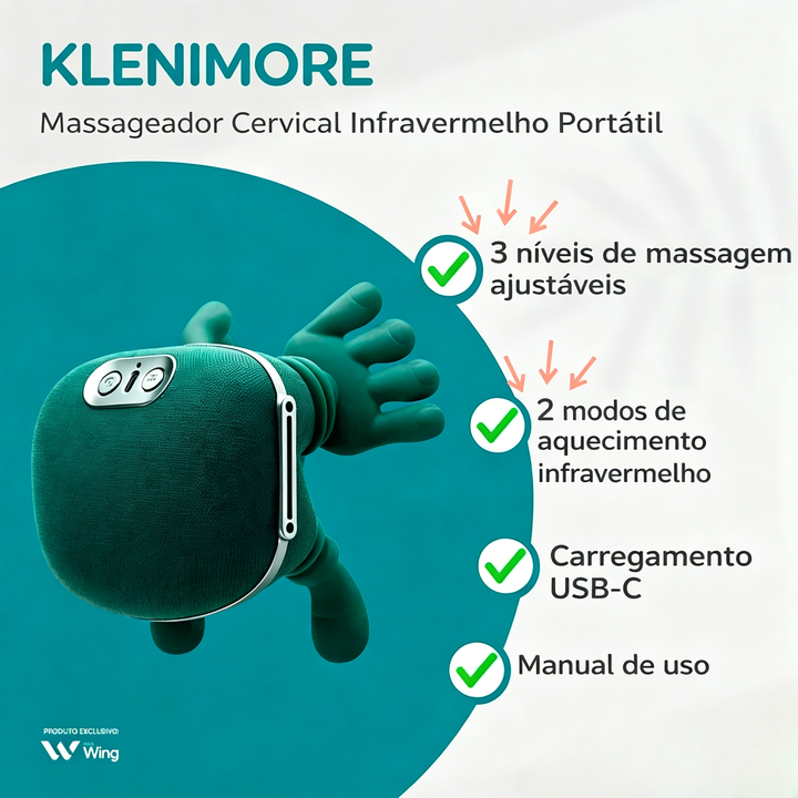 KLENIMORE™ – Massageador Cervical Portátil com Aquecimento Infravermelho