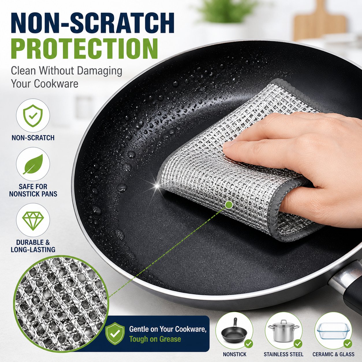 🧽10-Pack Reusable Non-Scratch Wire Dishcloths for Kitchen Cleaning