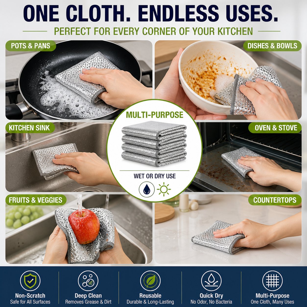 🧽10-Pack Reusable Non-Scratch Wire Dishcloths for Kitchen Cleaning