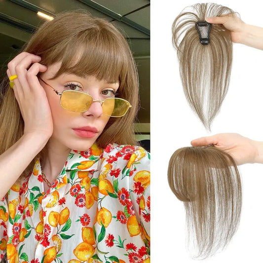 High quality Real hair🏆3D French Bangs Wig Piece 100% Real Human Hair Topper for Women Natural Brown Color Enhance Your Look