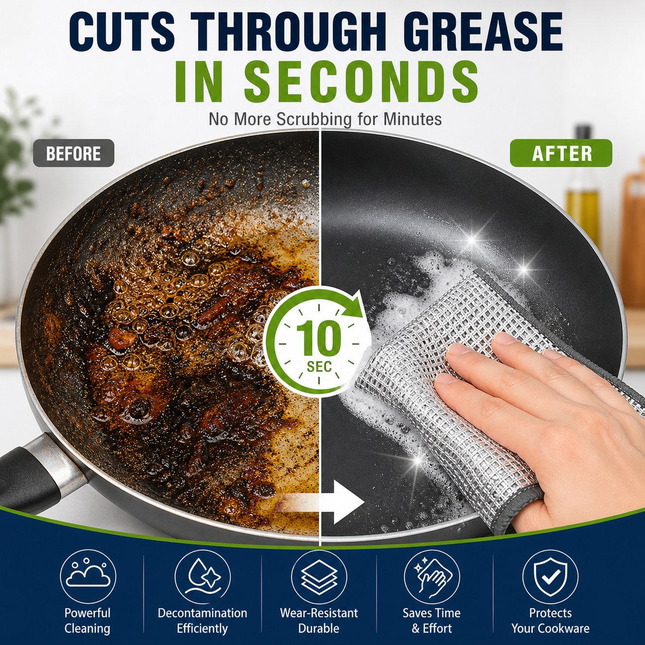 🧽10-Pack Reusable Non-Scratch Wire Dishcloths for Kitchen Cleaning