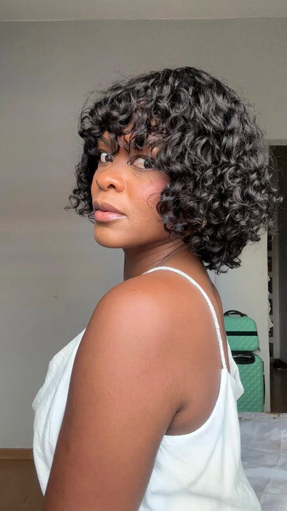 Short Curly Bob Wig with Bangs – Natural & Effortless Glam