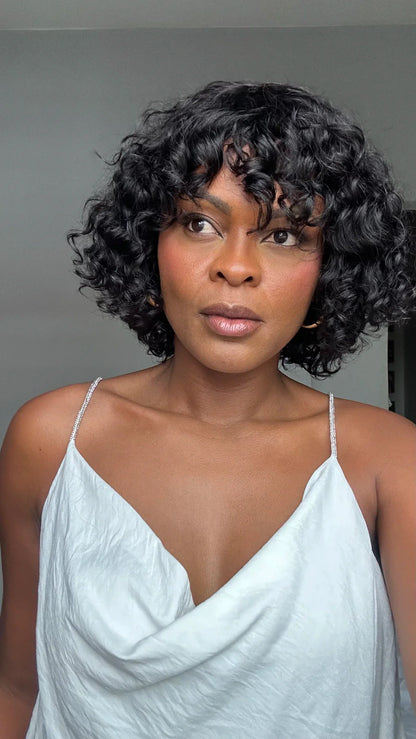 Short Curly Bob Wig with Bangs – Natural & Effortless Glam
