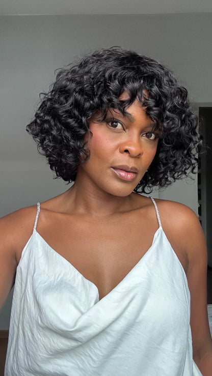 Short Curly Bob Wig with Bangs – Natural & Effortless Glam